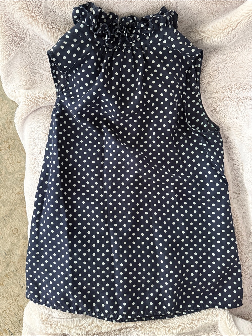 J. Crew Navy Polka Dot Ruffle Sleeveless Top - Picture 2 of 3